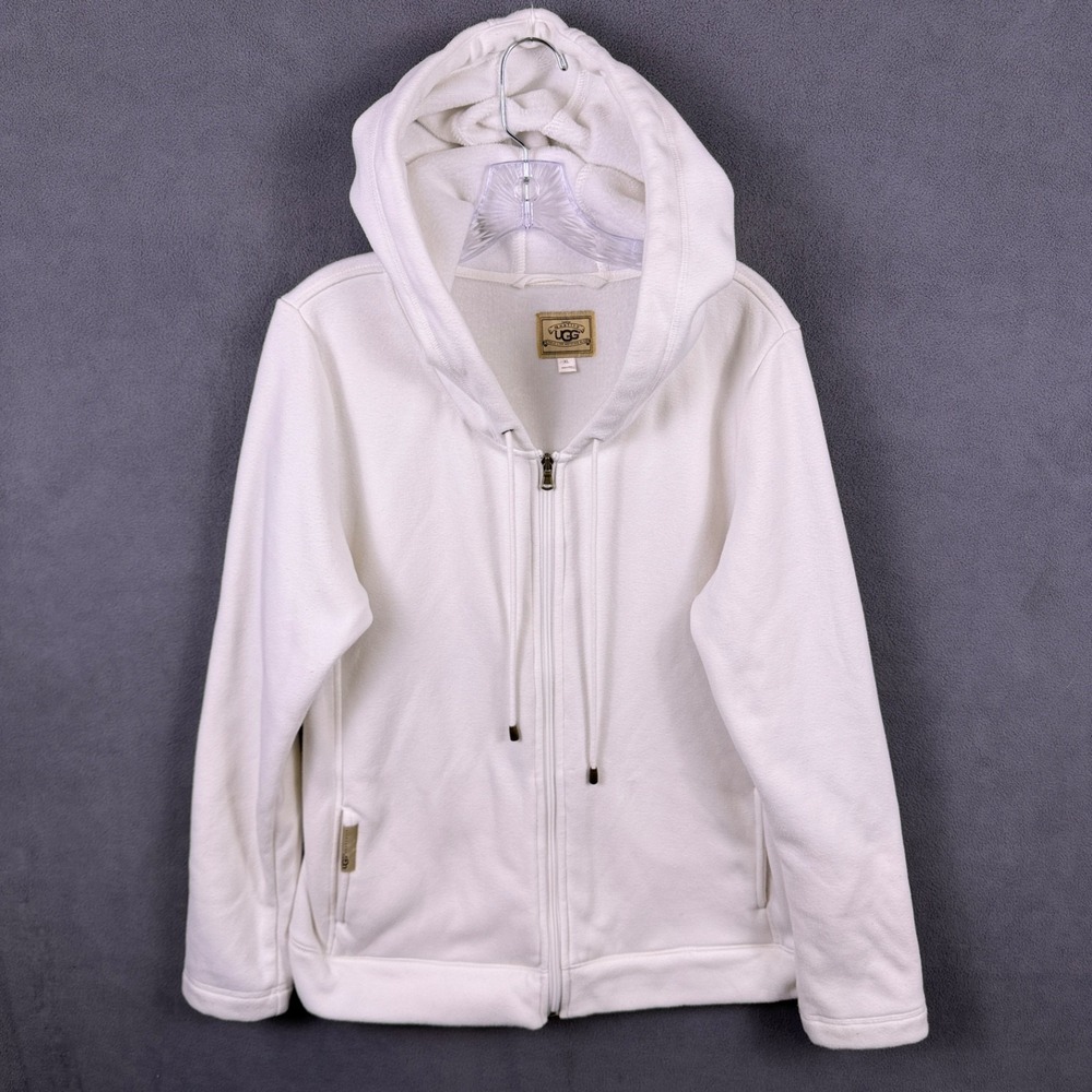 Y2K UGG Womens Hoodie XL Ivory Zip Cotton Blend Fleece Lined Sweatshirt Baddie